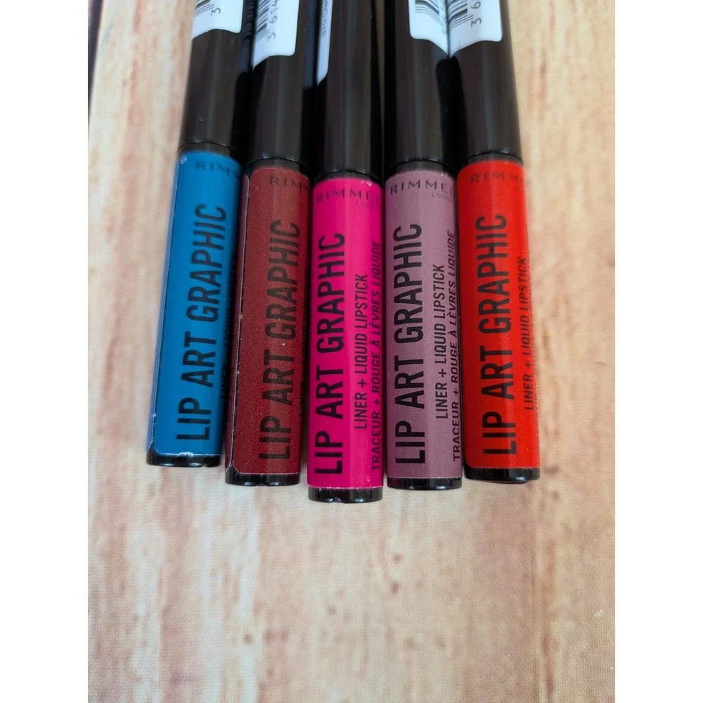 5 Pc Rimmel London Lip Art Graphic Liner and Liquid Lipstick